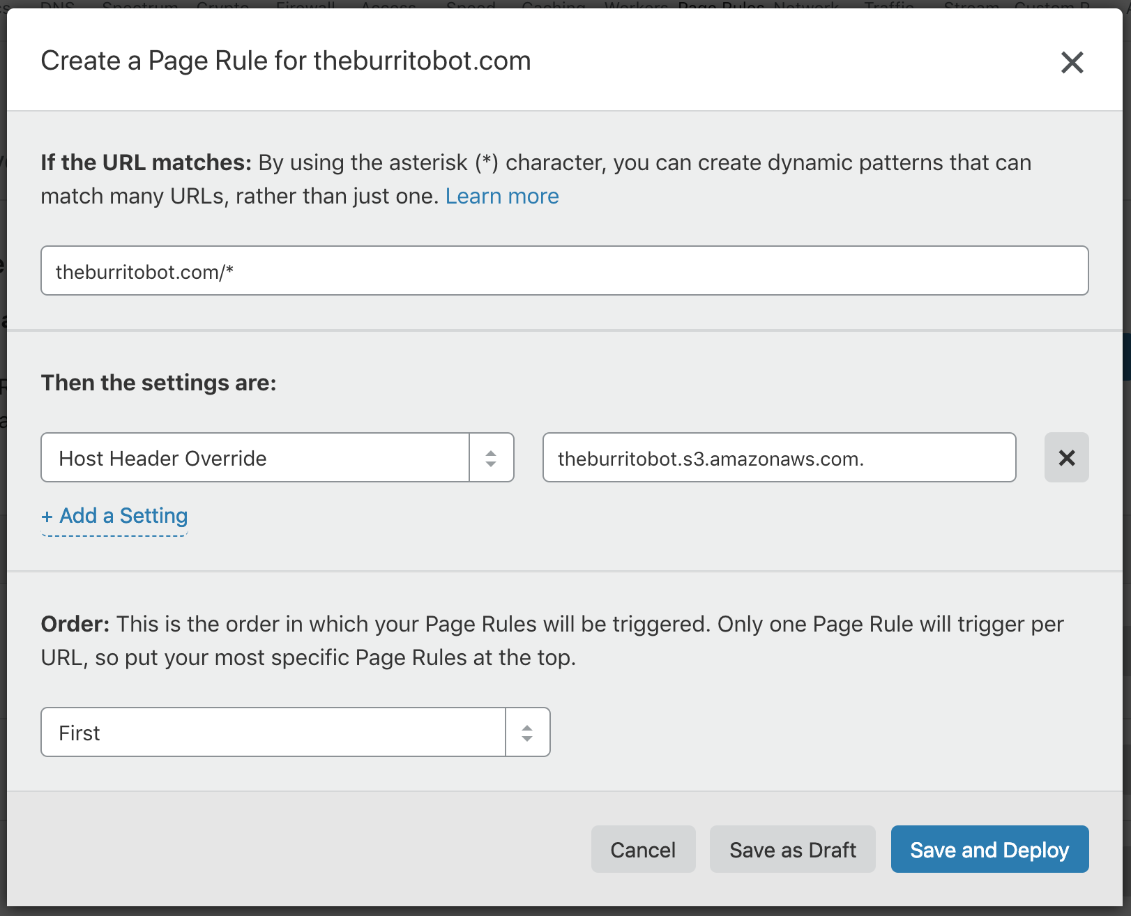 Page Rules Host-Header-Überschreibung