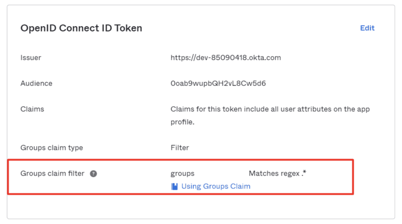 Configuring the Groups claim filter in Okta